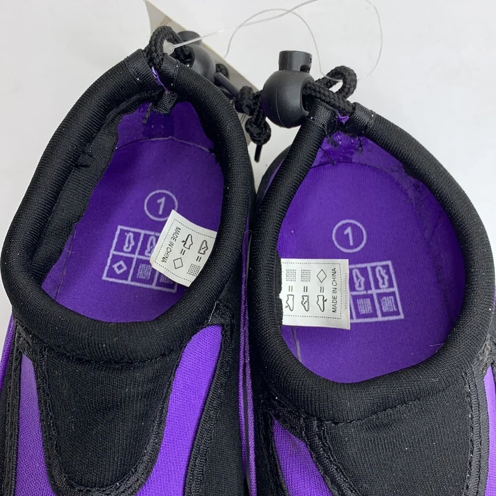 Water Shoes Black & Purple Slide on Rubber Soles Kids Size 1